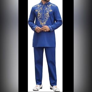 Men's Royal Blue/Gold Dashiki Suit